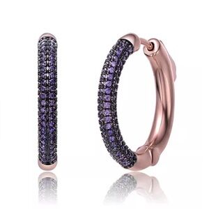Black and 18K Rose Gold Plated Cubic Zirconia Hoop Earrings